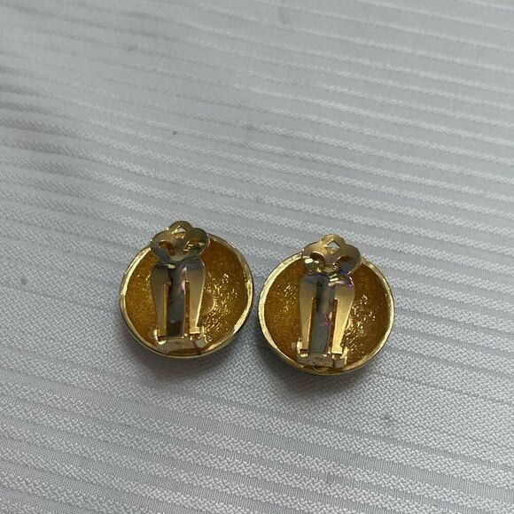 Diane Von Furstenberg DVF Gold Tone Cloisonne Enamel Clip Earrings VTG RARE - Picture 5 of 8